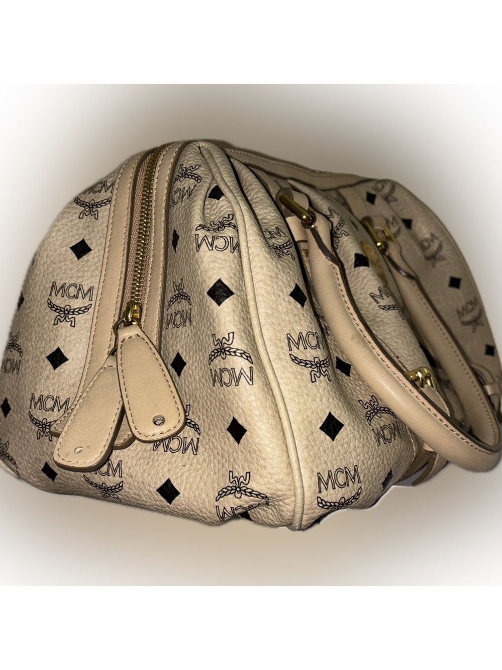 MCM Cream Satchel Bag with Monogram Design - Picture 7 of 16
